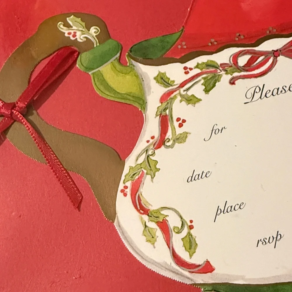NWT Set-of-10 Holly Teapot Invitations w/red envelopes, in original box